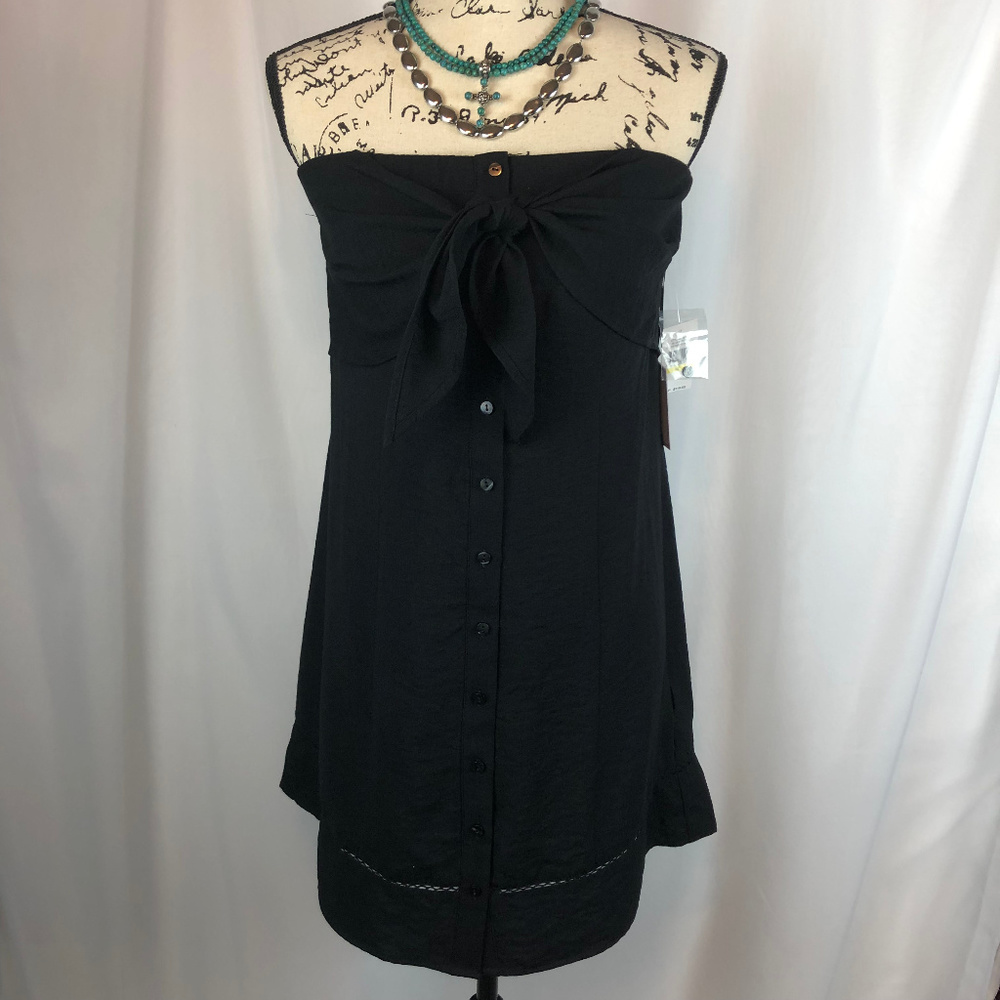 Tie Front Black Strapless Dress Medium